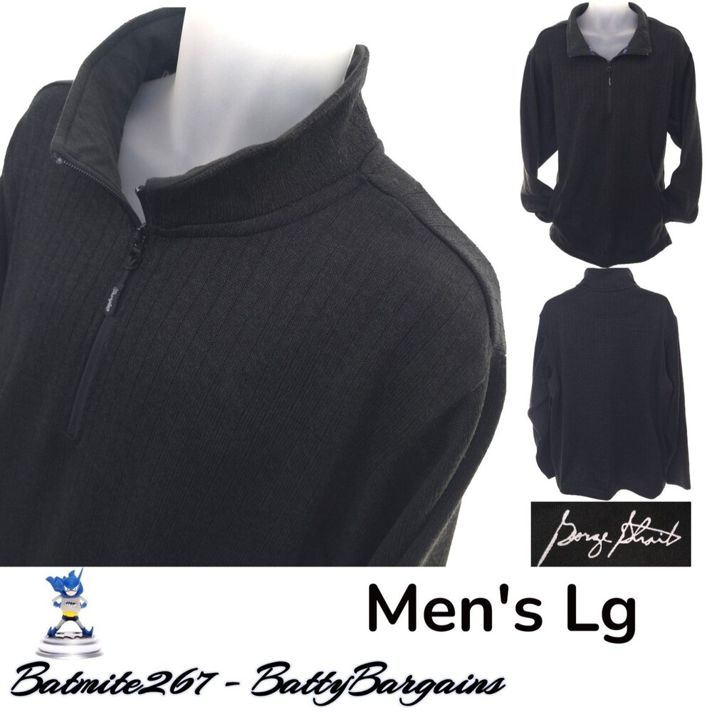 Wrangler George Strait Men's L Black L/S 1/4 Zip Sweater Pullover Pockets